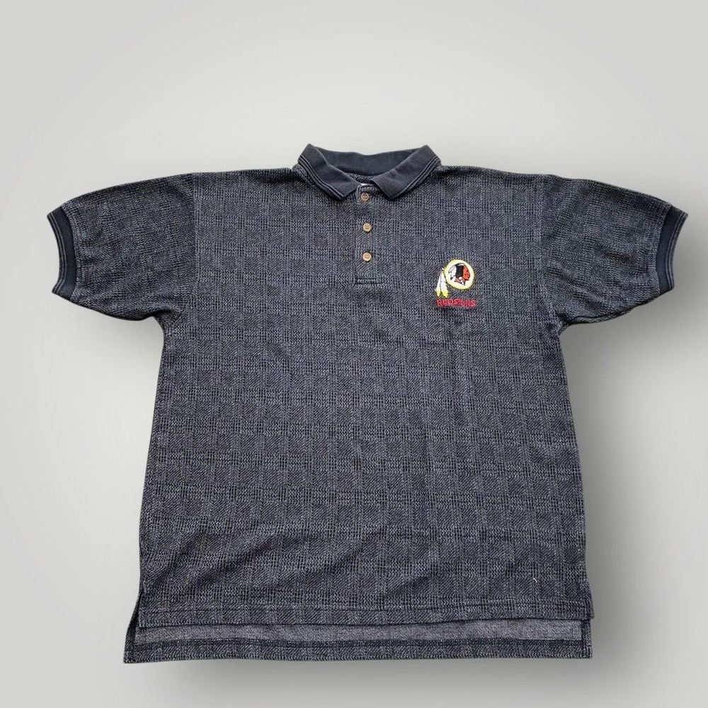 Washington Redskins Shirt Mens Medium Black Gray NFL Football Polo Vintage